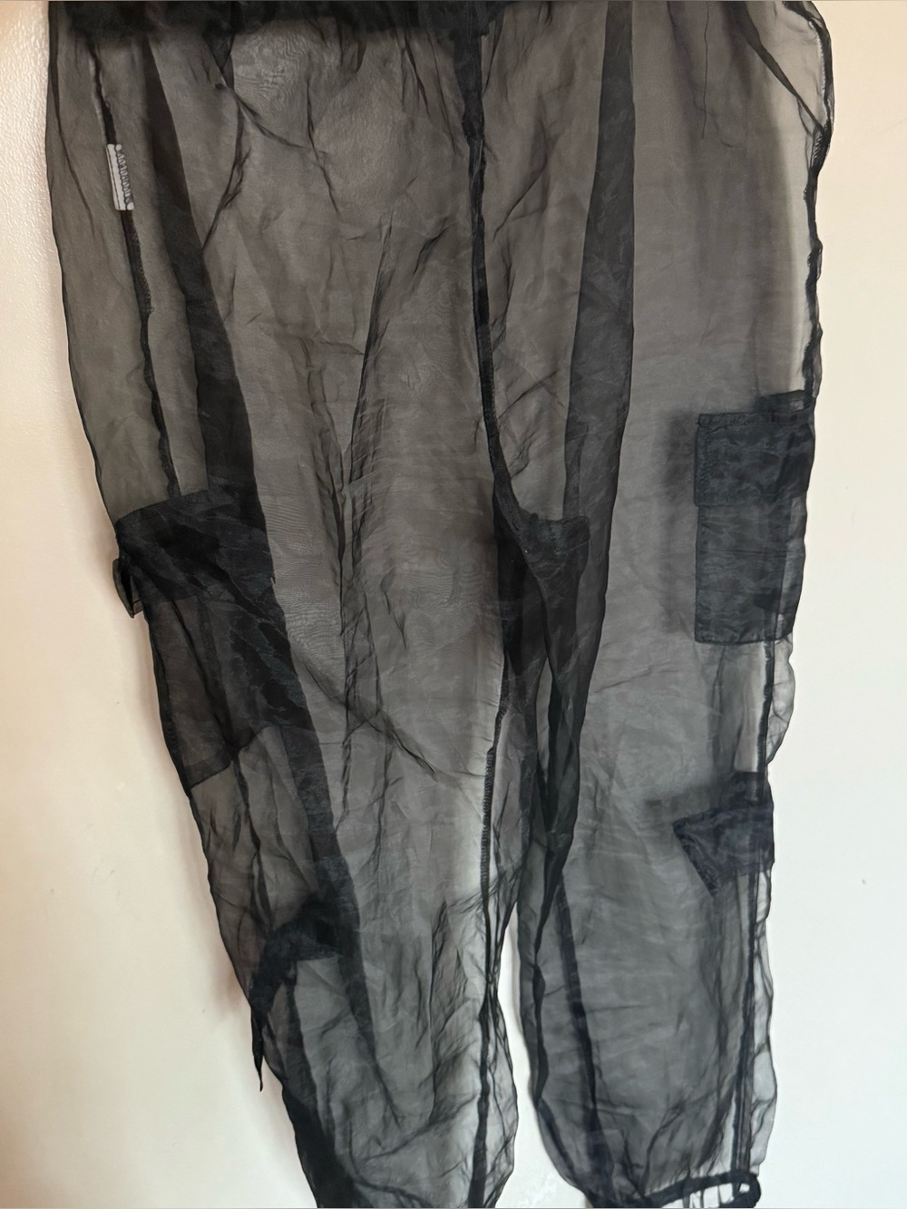 Black Sheer Cargo-Style Pants